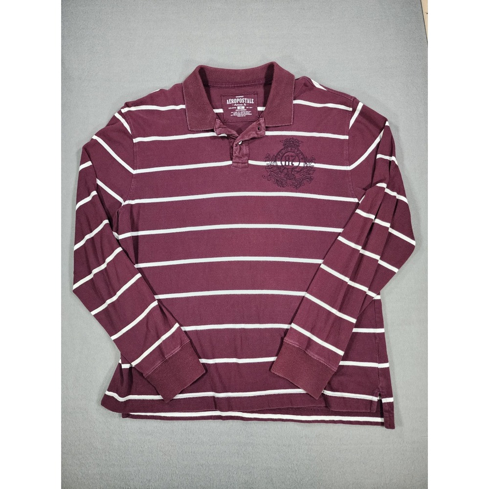 Vintage Y2K Aeropostale Mens Cotton Rugby Polo Maroon White XL Preppy 2000's